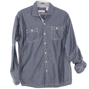 Michael Brandon Button Down Shirt Roll Tab Sleeve Large Blue Grey